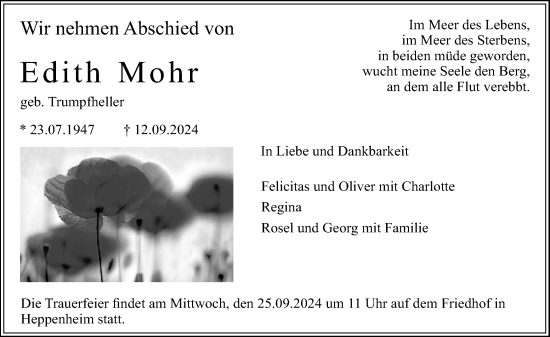 Traueranzeige von Edith Mohr von Starkenburger Echo