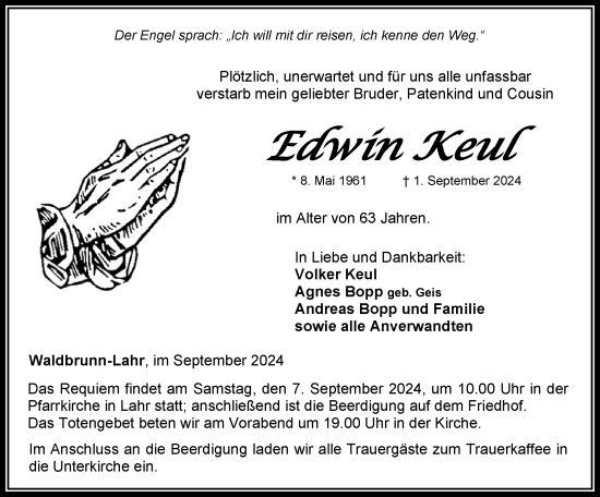 Traueranzeige von Edwin Keul von Weilburger Tageblatt