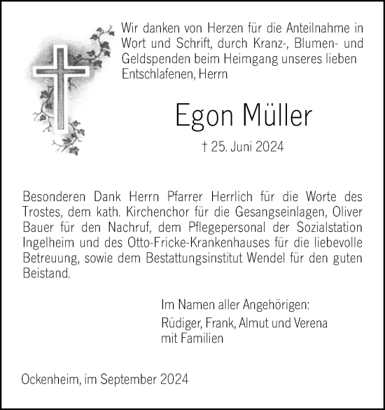 Traueranzeige von Egon Müller von Allgemeine Zeitung Rheinhessen-Nahe