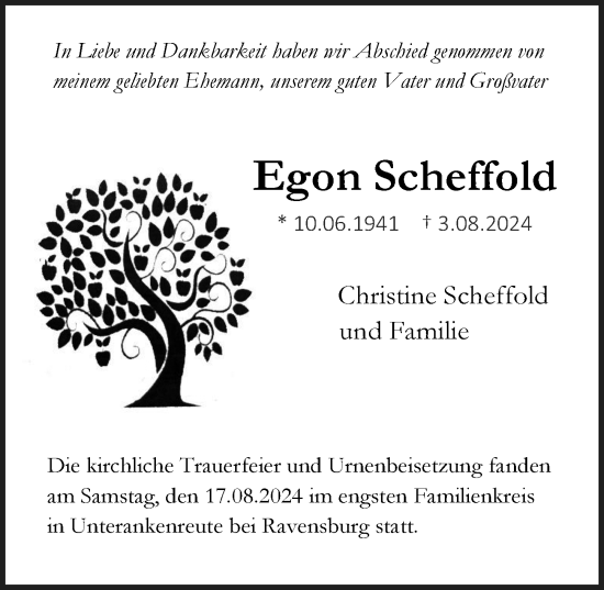 Traueranzeige von Egon Scheffold von Darmstädter Echo