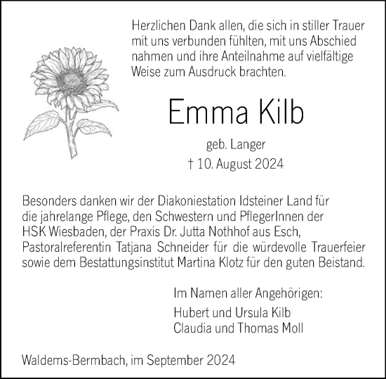 Traueranzeige von Emma Kilb von Camberger Anzeiger