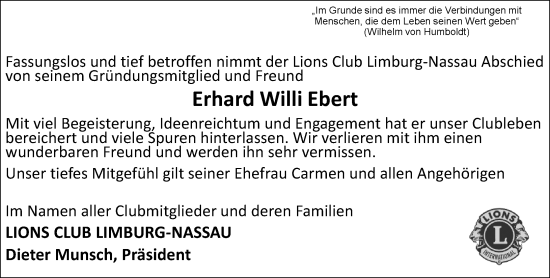 Traueranzeige von Erhard Willi Ebert von Nassauische Neue Presse