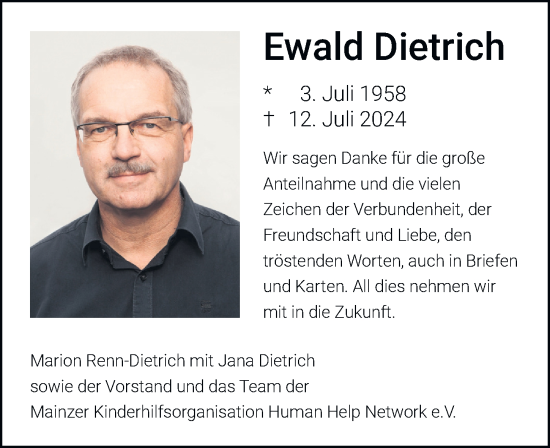 Traueranzeige von Ewald Dietrich von Allgemeine Zeitung Rheinhessen-Nahe