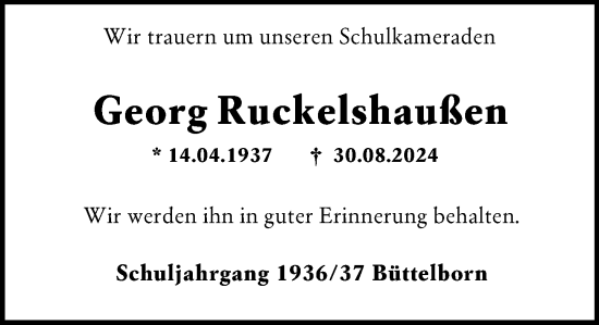 Traueranzeige von Georg Ruckelshaußen von Groß-Gerauer Echo