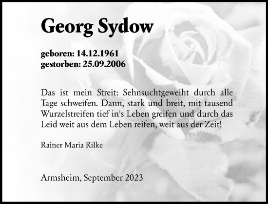 Traueranzeige von Georg Sydow von Allgemeine Zeitung Mainz