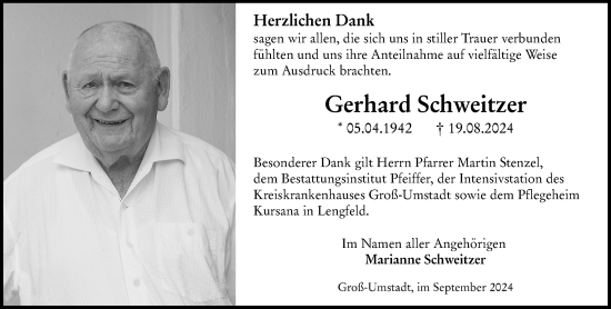 Traueranzeige von Gerhard Schweitzer von Darmstädter Echo