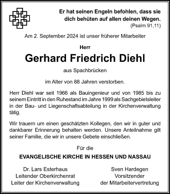 Traueranzeige von Gerhard Friedrich Diehl von Darmstädter Echo