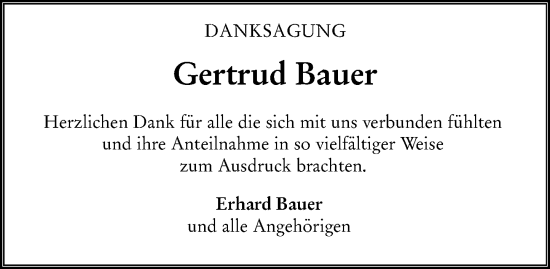 Traueranzeige von Gertrud Bauer von Starkenburger Echo
