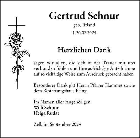 Traueranzeige von Gertrud Schnur von Odenwälder Echo