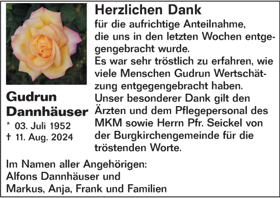 Traueranzeige von Gudrun Dannhäuser von Allgemeine Zeitung Rheinhessen-Nahe