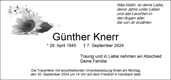 Traueranzeige von Günther Knerr von Starkenburger Echo