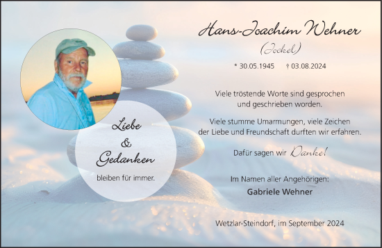 Traueranzeige von Hans-Joachim Wehner von Wetzlarer Neue Zeitung