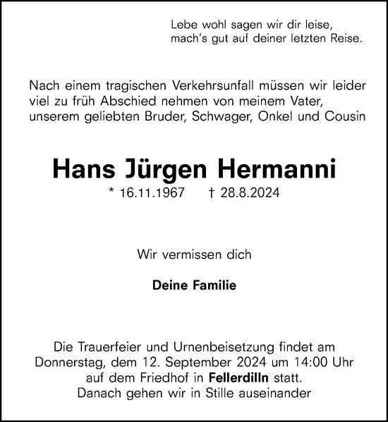 Traueranzeige von Hans Jürgen Hermanni von Dill Block