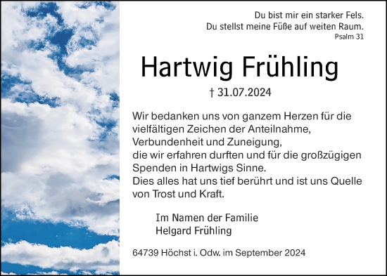 Traueranzeige von Hartwig Frühling von Odenwälder Echo