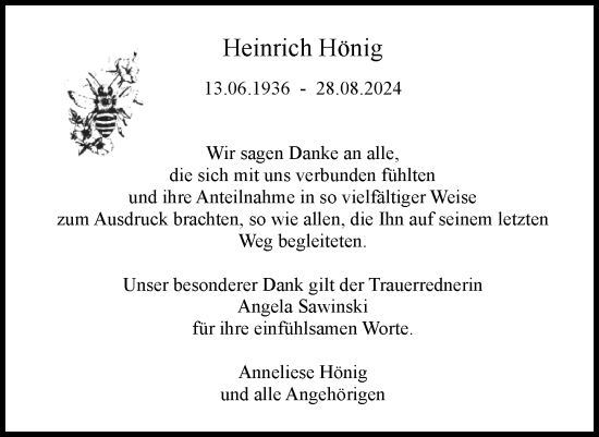 Traueranzeige von Heinrich Hönig von Darmstädter Echo