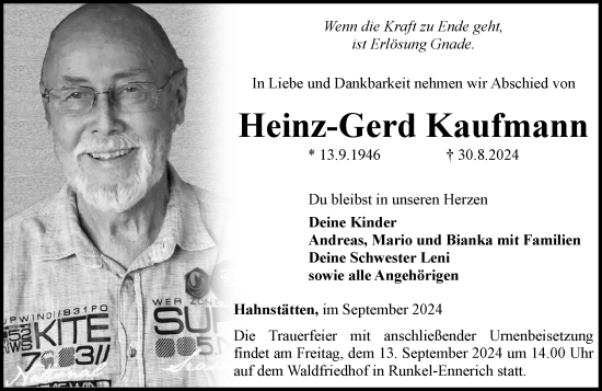 Traueranzeige von Heinz-Gerd Kaufmann von Camberger Anzeiger