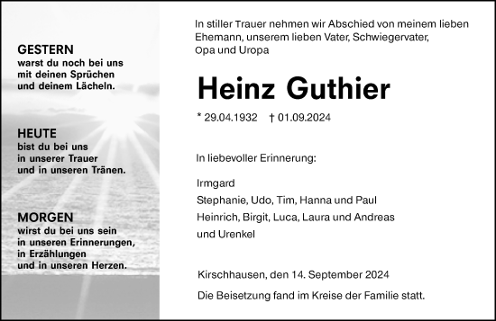 Traueranzeige von Heinz Guthier von Starkenburger Echo
