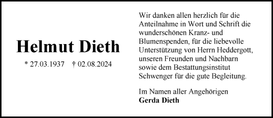 Traueranzeige von Helmut Dieth von Allgemeine Zeitung Mainz