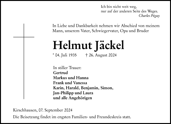 Traueranzeige von Helmut Jäckel von Starkenburger Echo