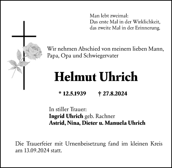 Traueranzeige von Helmut Uhrich von Darmstädter Echo