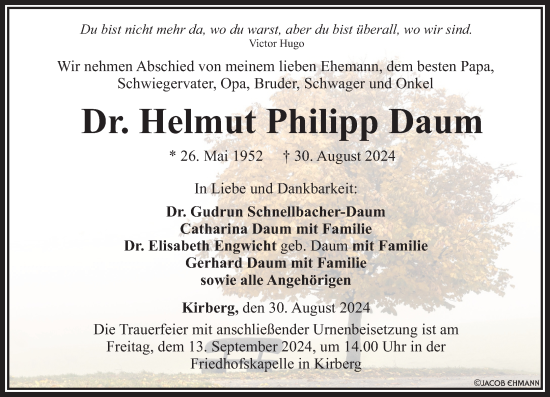 Traueranzeige von Helmut Philipp Daum von Camberger Anzeiger