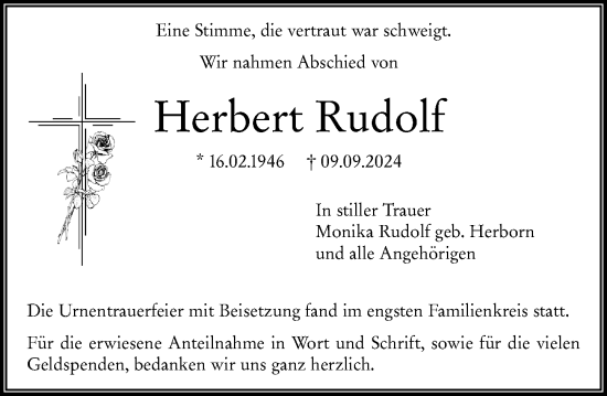 Traueranzeige von Herbert Rudolf von Wiesbadener Kurier