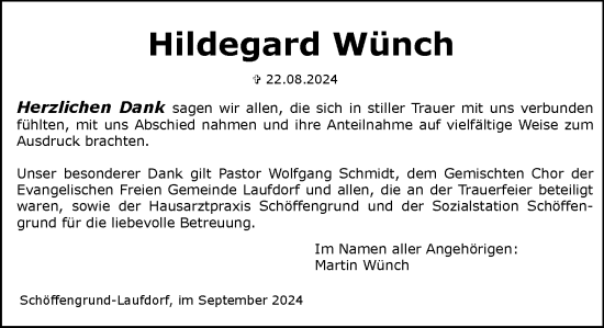 Traueranzeige von Hildegard Wünch von Wetzlarer Neue Zeitung