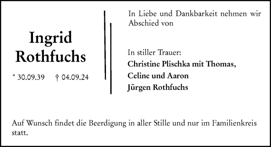 Traueranzeige von Ingrid Rothfuchs von Starkenburger Echo