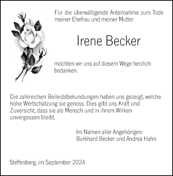 Traueranzeige von Irene Becker von Hinterländer Anzeiger