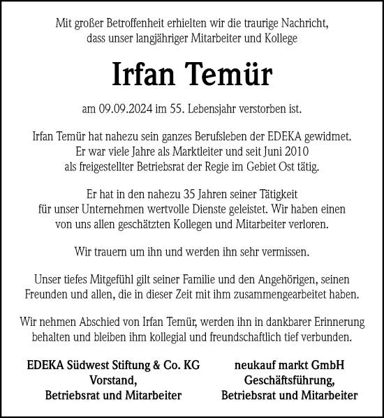 Traueranzeige von Irfan Temür von Darmstädter Echo