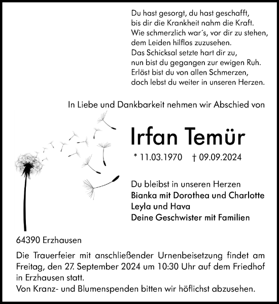 Traueranzeige von Irfan Temür von Darmstädter Echo
