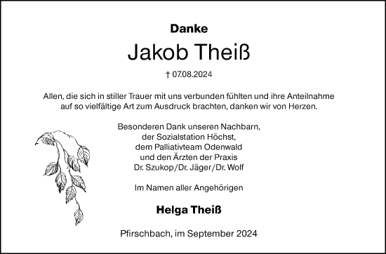 Traueranzeige von Jakob Theiß von Odenwälder Echo