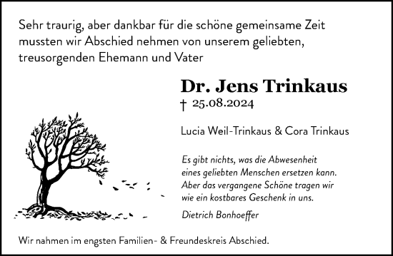 Traueranzeige von Jens Trinkaus von Darmstädter Echo