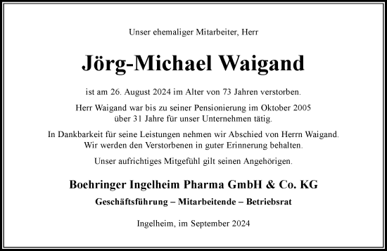 Traueranzeige von Jörg-Michael Waigand von Allgemeine Zeitung Rheinhessen-Nahe