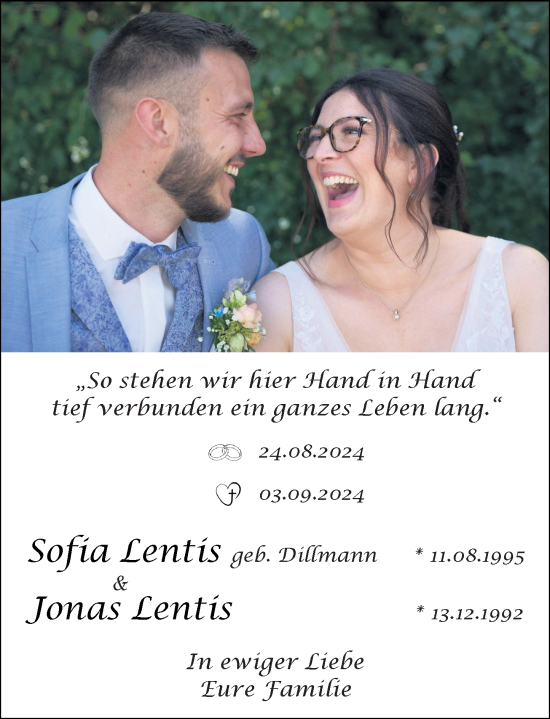 Traueranzeige von Jonas Lentis von Allgemeine Zeitung Mainz
