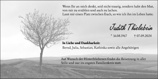 Traueranzeige von Judith Thielebein von Wetzlarer Neue Zeitung