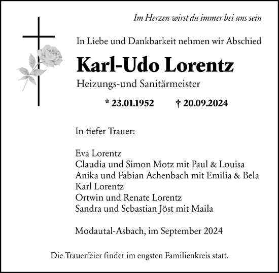 Traueranzeige von Karl-Udo Lorentz von Darmstädter Echo