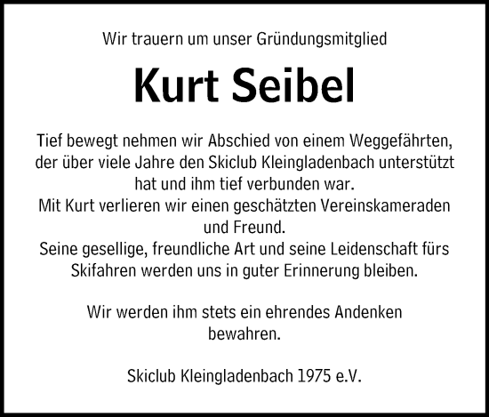 Traueranzeige von Kurt Seibel von Hinterländer Anzeiger