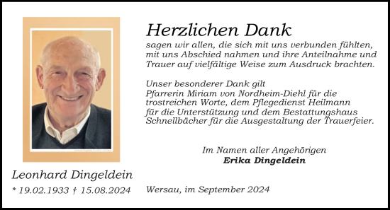 Traueranzeige von Leonhard Dingeldein von Odenwälder Echo