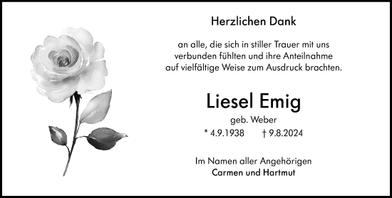 Traueranzeige von Liesel Emig von Darmstädter Echo