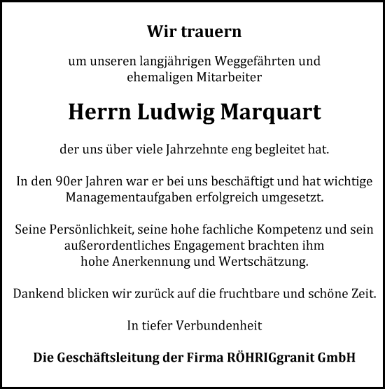 Traueranzeige von Ludwig Marquart von Bergsträßer Anzeiger