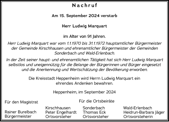 Traueranzeige von Ludwig Marquart von Starkenburger Echo