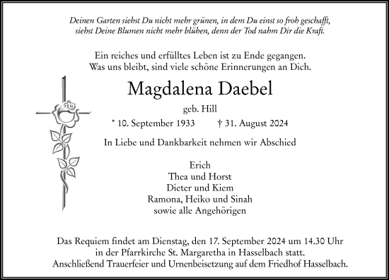 Traueranzeige von Magdalena Daebel von Camberger Anzeiger