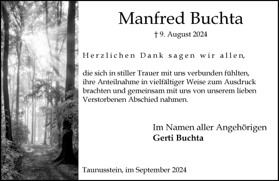Traueranzeige von Manfred Buchta von Idsteiner Land/Untertaunus