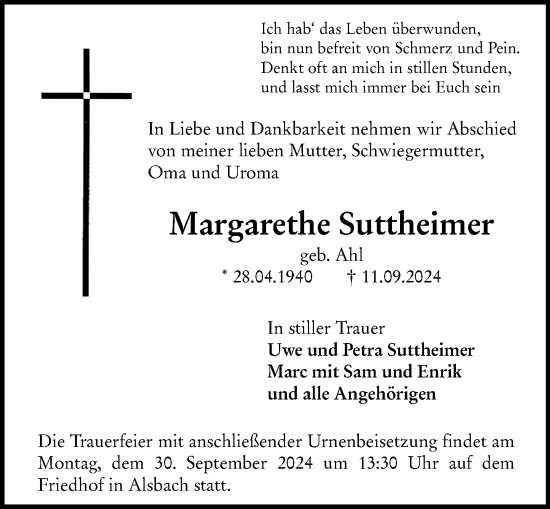 Traueranzeige von Margarethe Suttheimer von Darmstädter Echo