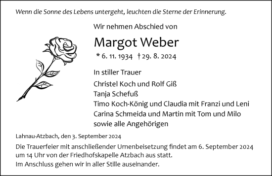 Traueranzeige von Margot Weber von Wetzlarer Neue Zeitung