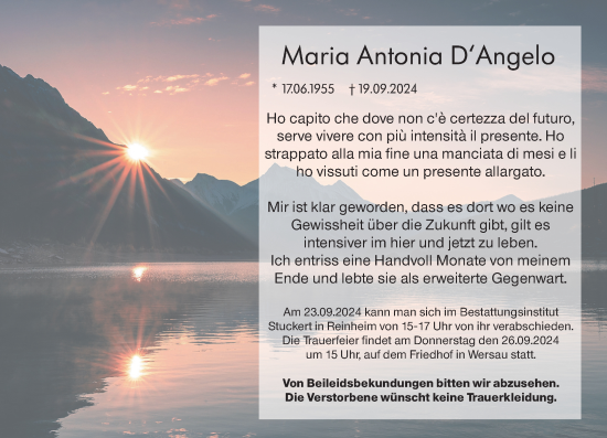 Traueranzeige von Maria Antonia D‘Angelo von Darmstädter Echo