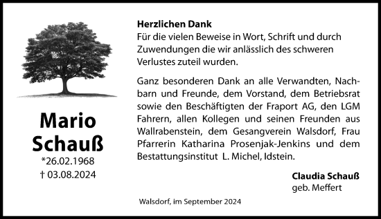 Traueranzeige von Mario Schauß von Camberger Anzeiger