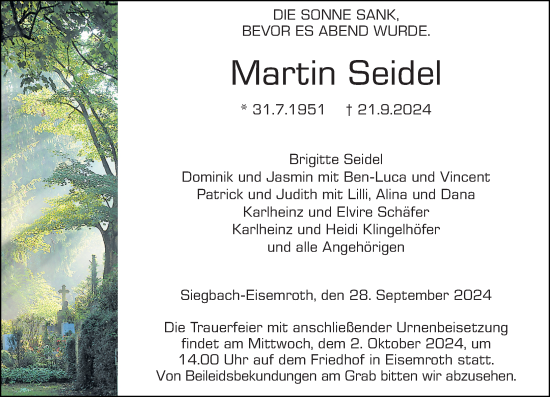 Traueranzeige von Martin Seidel von Dill Block