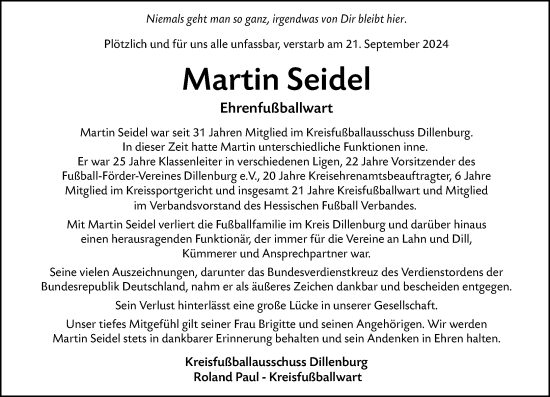 Traueranzeige von Martin Seidel von Dill Block